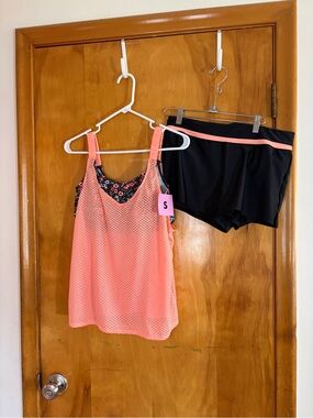 ZeroXposur Coral Layered Tankini Top with Black Swim Shorts